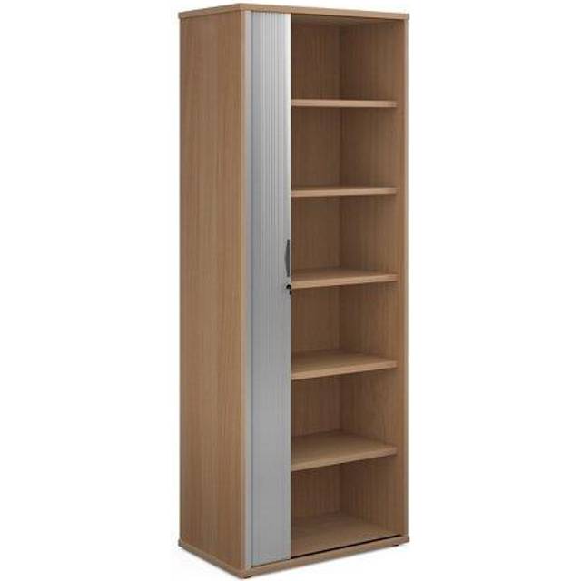 Universal single door tambour cupboard 2140mm high with 5 shelves - beech with silver door - Silver