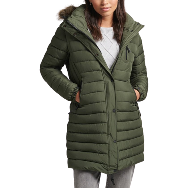 Mid-lengthHooded Puffer Jacket with fake fur for women Superdry - Rouge