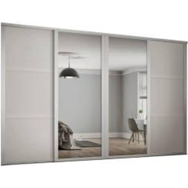 Spacepro Shaker 4 Wardrobe Door Kit White Framed - 2x 3 Panel Shaker & 2x 1 Panel Mirror - 2290mm (W) - White And Mirror