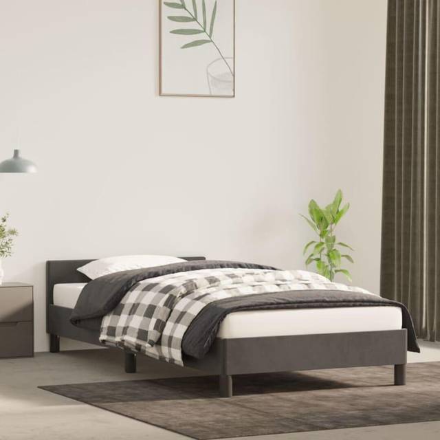 vidaXL Sängram utan madrass mörkgrå 100x200 cm sammet