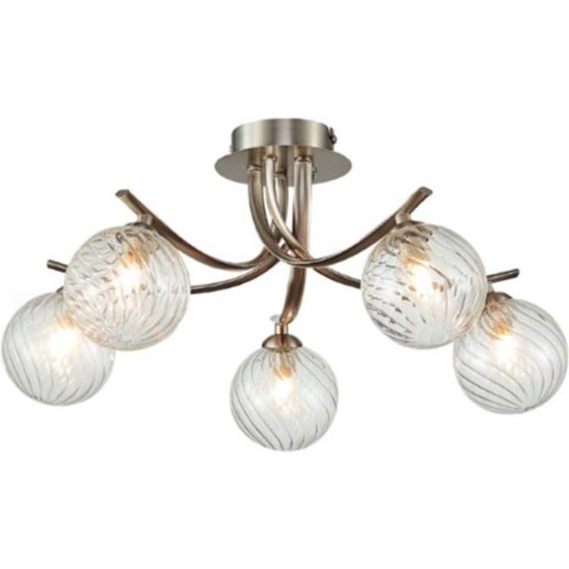 Spring Lighting - Spring Contemporary Multi Arm Semi Flush Ceiling 5 Light Satin Nickle, Glass