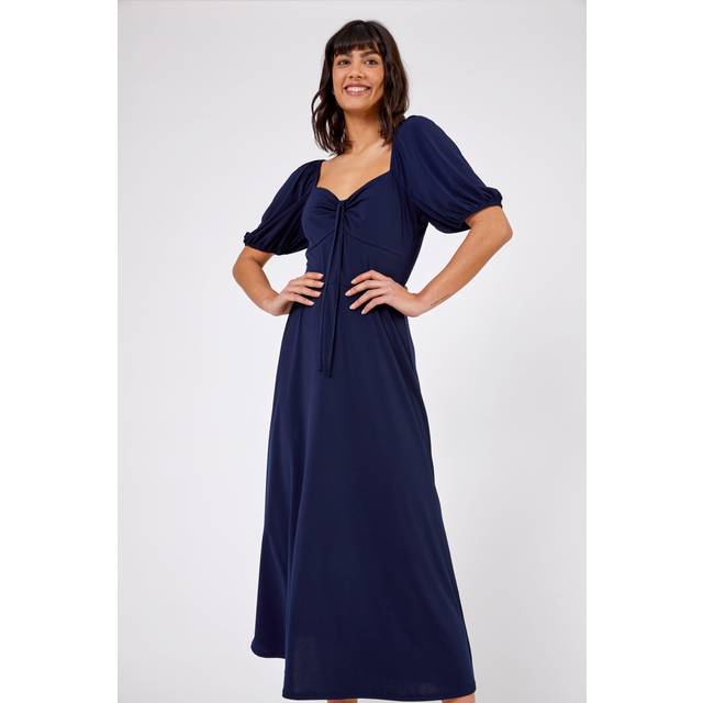 Roman Womens Ruched Jersey Tie Detail Midi Dress - Navy - Size 12 UK