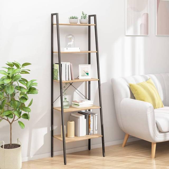 stigereol med 5 hylder 56x35x174 cm lysebrun og sort