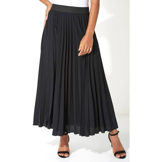 Roman Black Pleated Elastic Waist Maxi Skirt - Size 16