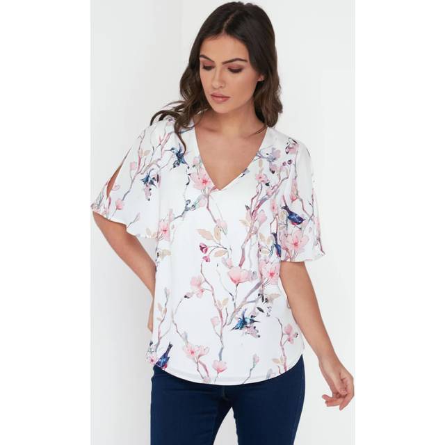 Roman originals womens floral short angel sleeve top