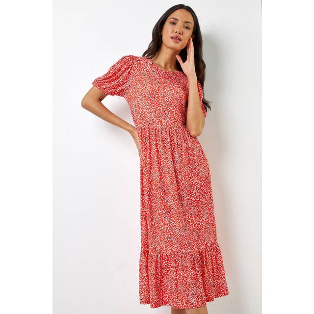 Ditsy animal frill hem midi dress - ladies roman originals women