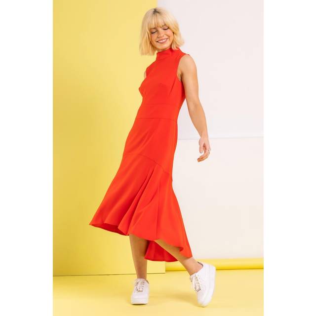 High neck dipped hem midi dress - ladies dusk fashion women
