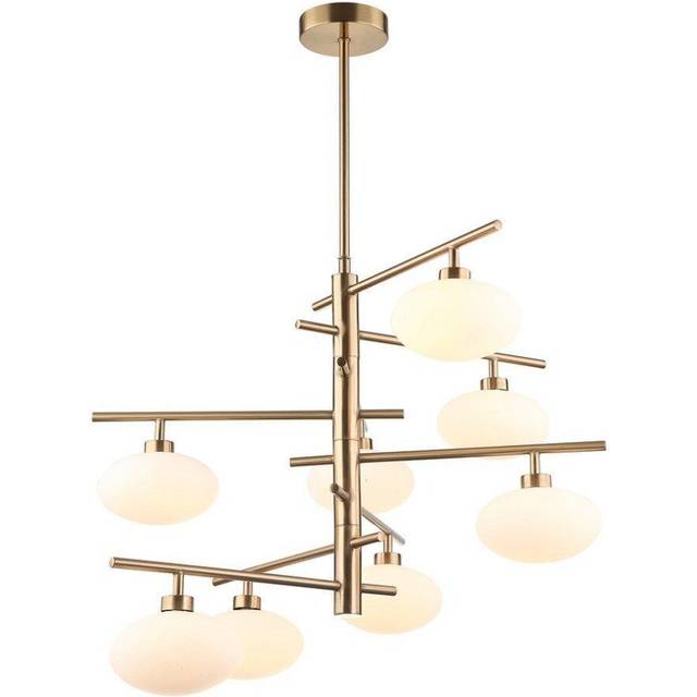Fiorenzo - Modern Hanging Pendant Brass 8 Light with White Shade, G9 - Italux