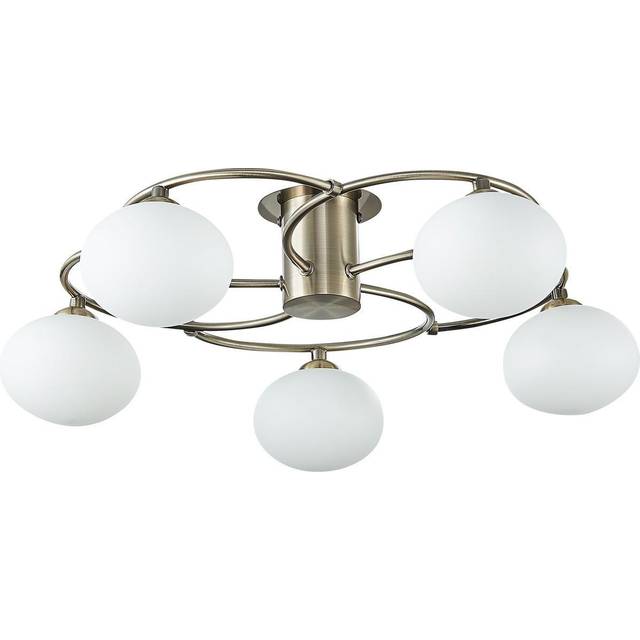 Spring Lighting - Spring Contemporary Multi Arm Semi Flush Ceiling 5 Light Antique Brass, Glass