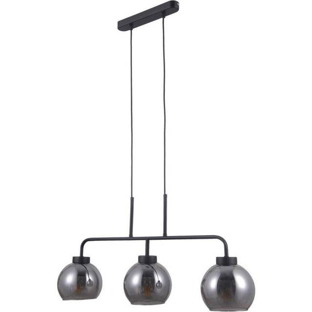 Poggi - Scandinavian Hanging Pendant Black Matt 3 Light with Smoky Shade, E27 - Italux