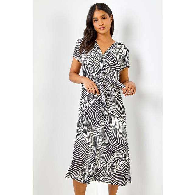 Roman Womens Abstract Wave Print Tie Knot Detail Dress - Black - Size 20 UK