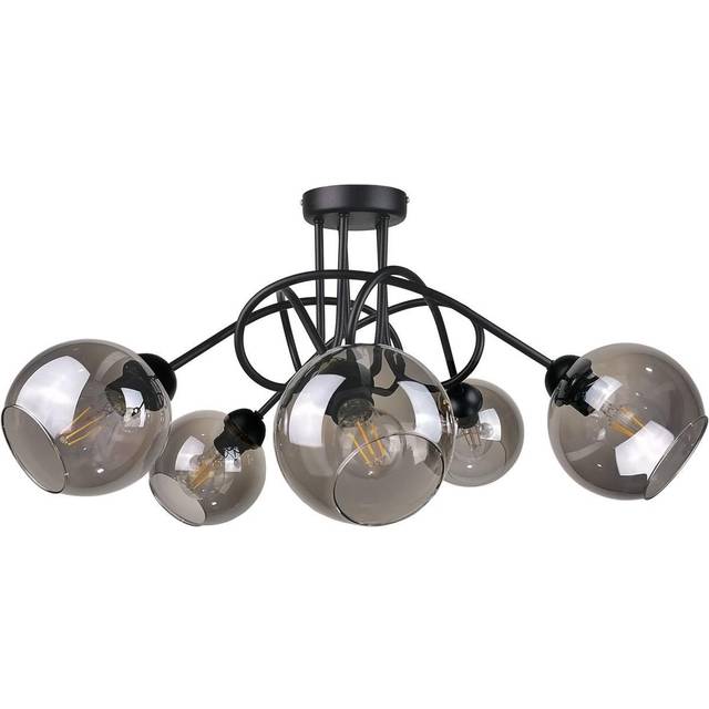 Keter Lighting - Keter Ring Multi Arm Semi Flush Ceiling Light Black, 70cm, 5x E27