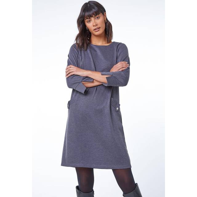 Roman Dark Grey Button Detail Stretch Shift Dress - Size 20