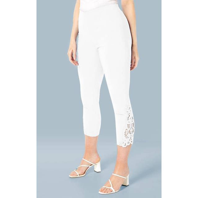 Lace Insert Crop Stretch Trousers - White - Size 10 - Roman