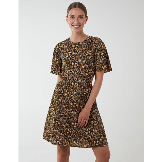 Blue Vanilla Womens Floral Print Crew Neck Dress - Black - Size 12 UK