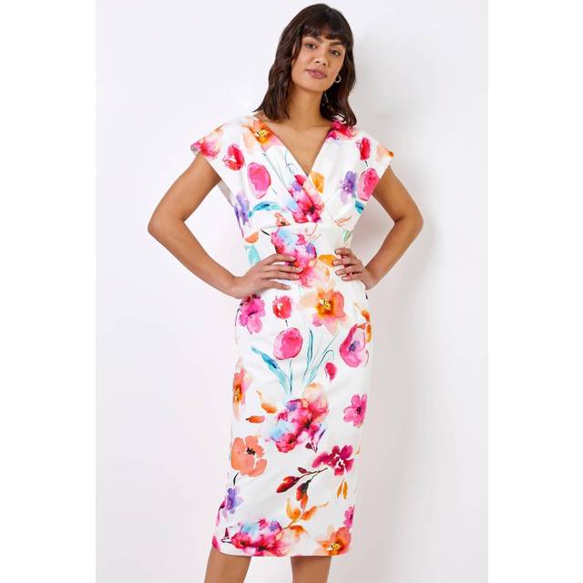 Floral print cross front midi dress - ladies roman originals women