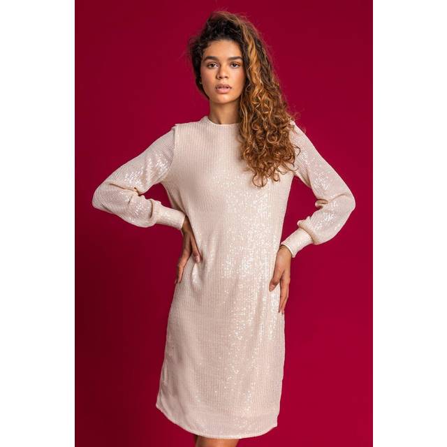 Roman Cream Sequin Embellished Tunic Dress - Size 8