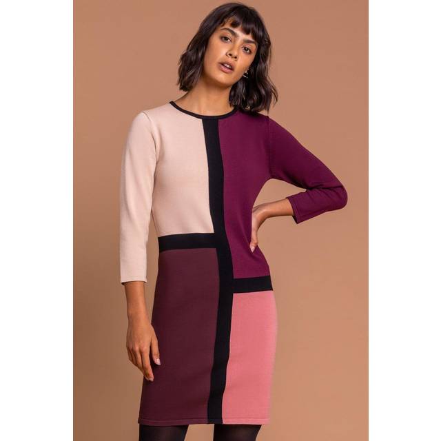 Longline Colourblock Print Jumper Dress - Rose - 16
