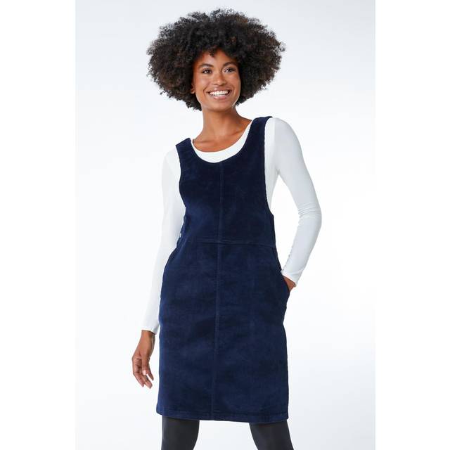 Button Corduroy Pinafore Dress - Navy - 16
