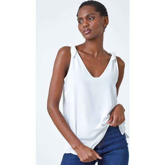 Roman Ivory Tie Detail Strap Chiffon Cami Top - Size 14