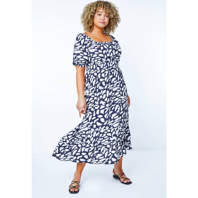 Roman Curve Navy Stretch Waist Midi Dress - Size 26-28