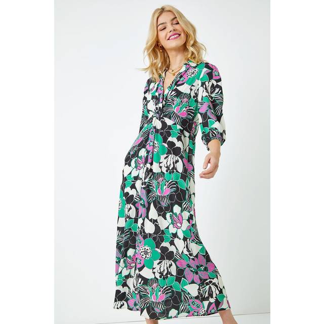 Floral twist front maxi shirt dress for women uk - ladies roman originals