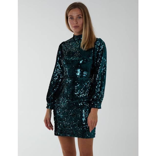 Blue Vanilla Womens High Neck Balloon Sleeve Bodycon Dress - Green - Size 16 UK