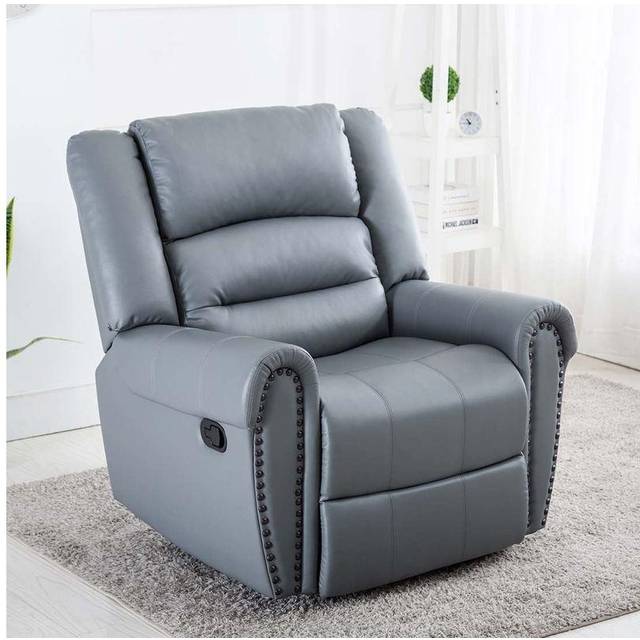 (Grey) Denver Bonded Leather Recliner Armchair W Stud Sofa Home Lounge Chair Reclining
