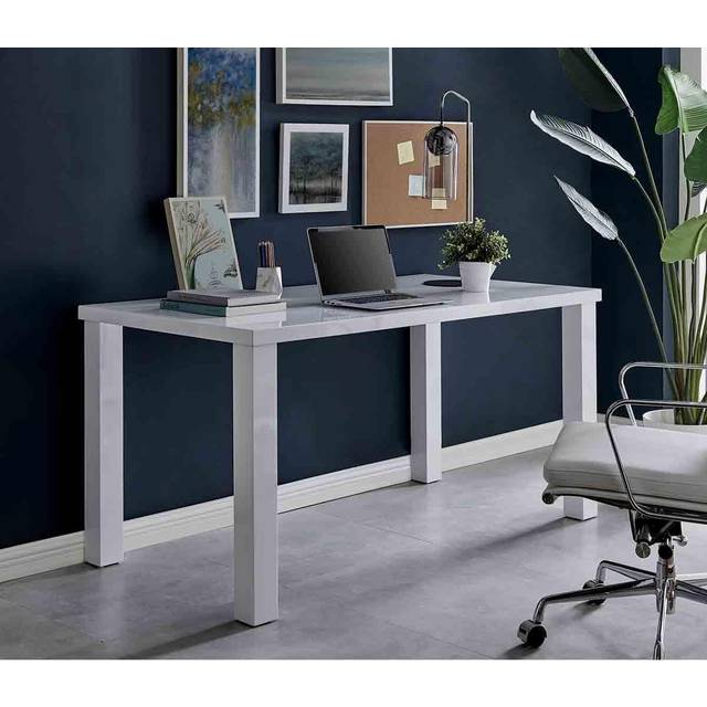 Pivero White High Gloss Home Office Writing Desk Large - White