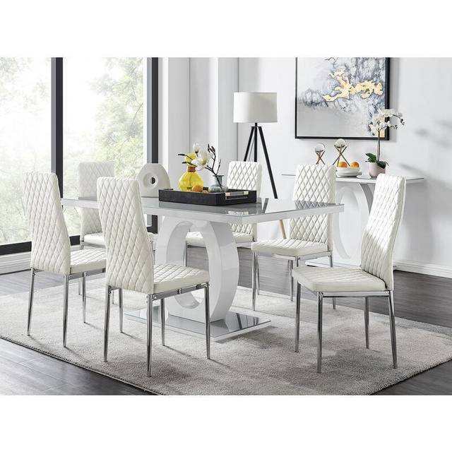Furniturebox Lucia Valera 6 Seater Dining Set Grey Gloss White and Chrome