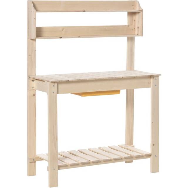 Outsunny Garden Potting Bench Workstation Table w/ Sliding Tabletop & Dry Sink