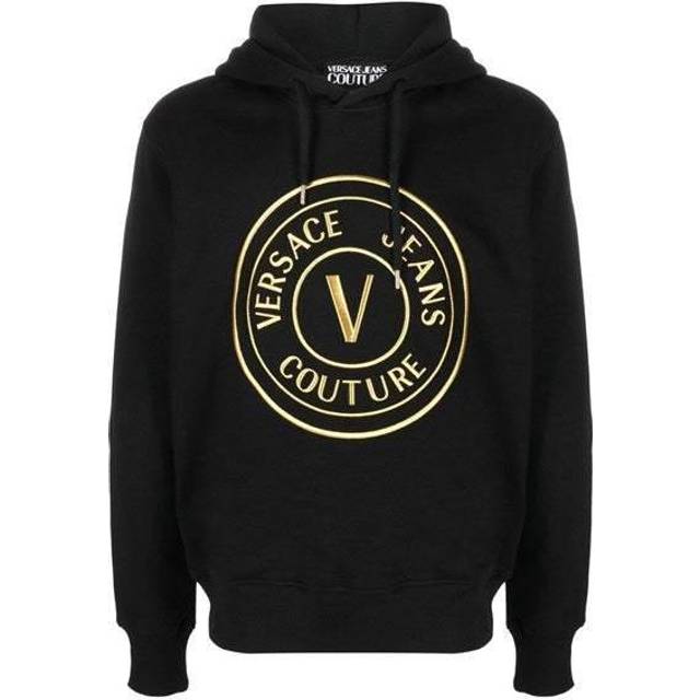Versace Jeans Black Cotton Logo Details Hooded Sweatshirt - L