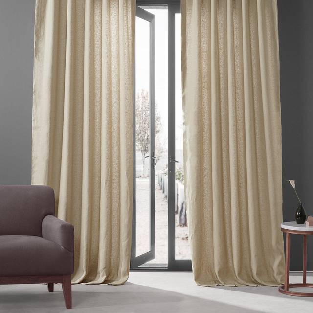 HPD Half Price Drapes, franska linnegardiner 244 cm långa mörkläggningsgardiner för sovrum och vardagsrum 127 x 244 (1 panel), valnöt beige