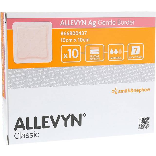 Skumförband silver silikon Allevyn Ag Gentle B - 10x10cm Border - 10 st