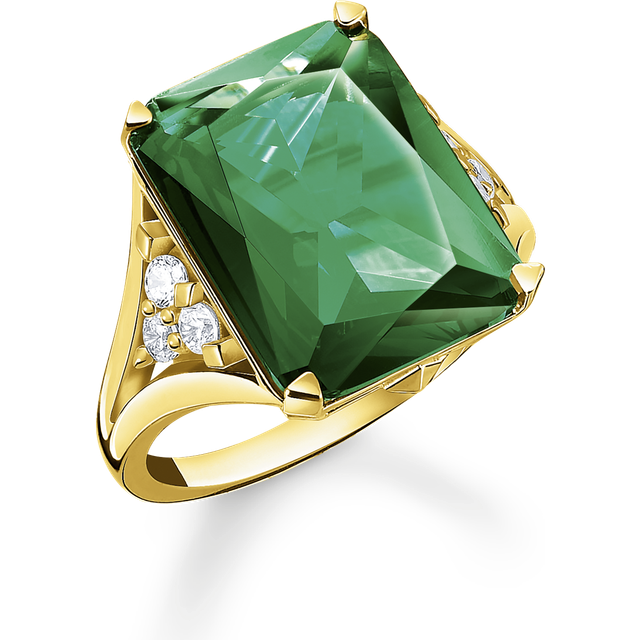 Thomas Sabo Ring with green and white stones gold plated green TR2362-971-6-48 - yellow gold-coloured/green/white