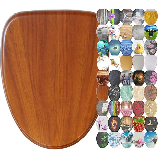 Sanilo ELONgATED, Silent Slow close, Molded Wood Adjusting Toilet Seat (Mahogany)