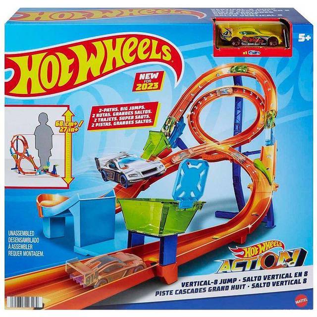 Track Set With 1 Hot Wheels Car, Tall Figure-8 Track for Race & Stunting, Connects to Other Hot Wheels Tracks, Folds for Convenient Storage, HMB15