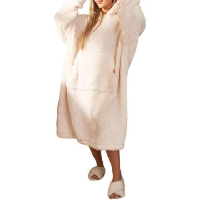 Brentfords Extra lång teddy fleece filt huvtröja överdimensionerad bärbar filt långärmad mjuk gigantisk bärbar tröja, en storlek, Rosa rouge, en storlek