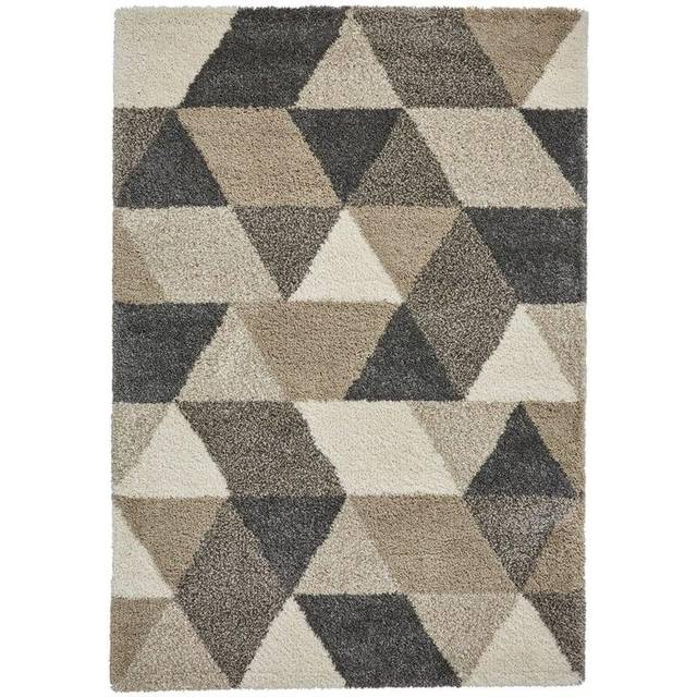 (120x170cm) Modern Royal Nomadic 7611 Geometric Rugs in Beige Grey Shaggy Thick Soft Carpets