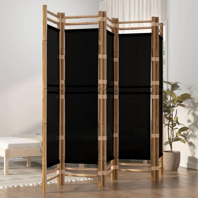 vidaXL Folding 5-Panel Room Divider 200 cm Bamboo and Canvas - Black