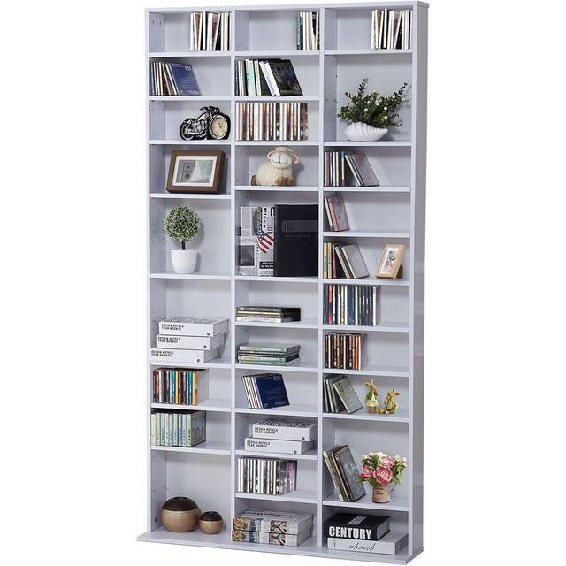 HOMCOM CD DVD Media Storage Bookcase Display Unit Adjustable White, White