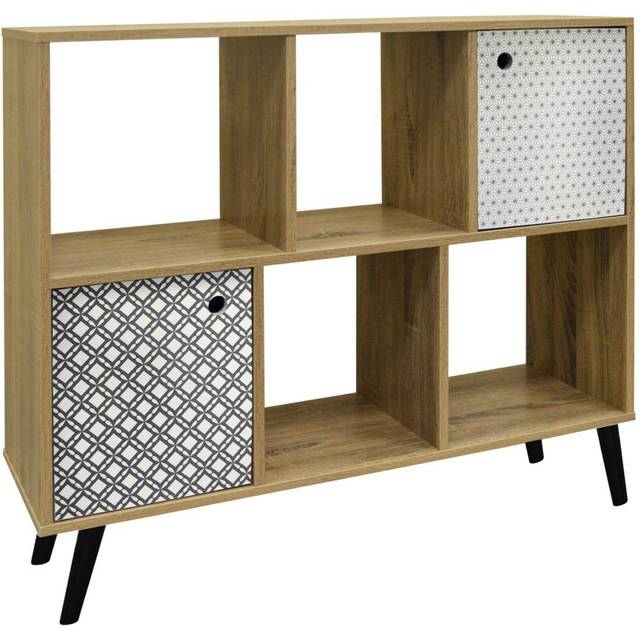 Open Sideboard Cube Shelving LP Vinyl Storage - 2 Doors - Oak / White / Grey / Black - Brown