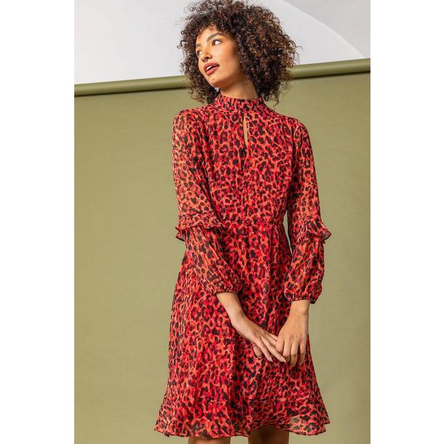 Animal frill detail chiffon dress for women uk - ladies dusk fashion
