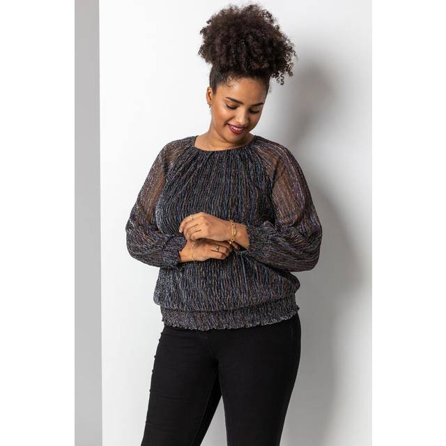 Roman Curve Womens Foil Shimmer Plisse Top - Bronze - Size UK 30-32