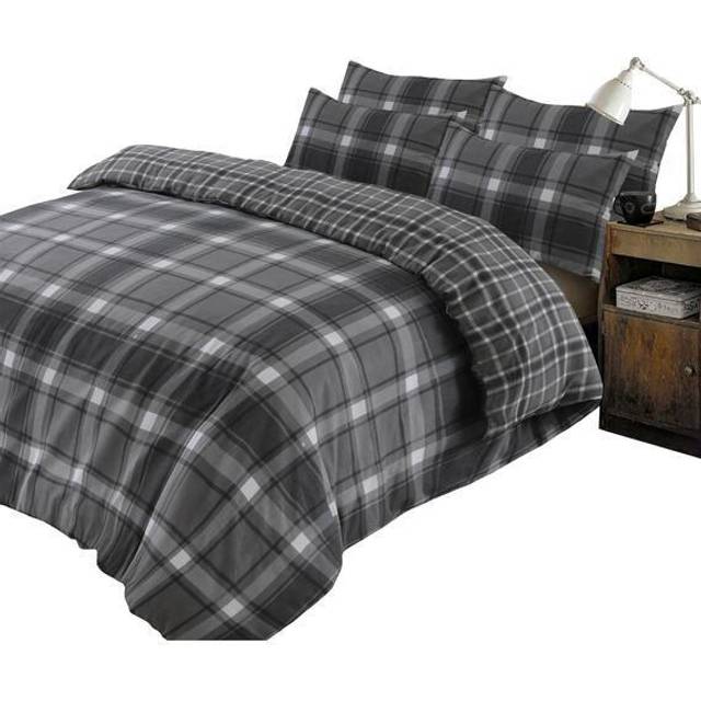 Dreamscene Aspen 100 Brushed Cotton Duvet Cover with Pillowcases - Grey / Single