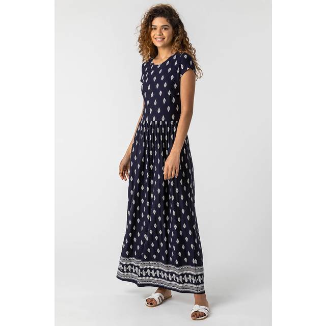 Paisley Border Print Maxi Dress - Navy - Size 12 - Roman