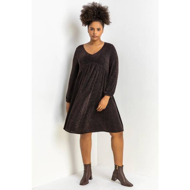Roman Curve Copper Metallic Sparkle Swing Dress - Size 26-28