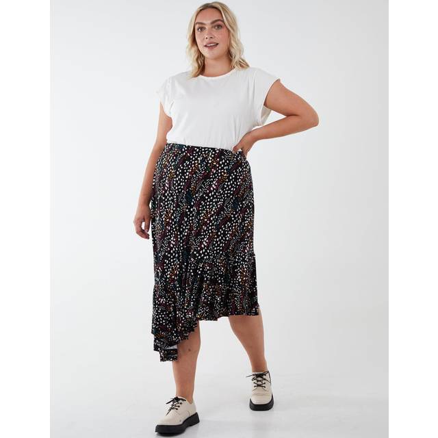 Womens Curve Asymmetric Hem Midi Skirt - Black - 18