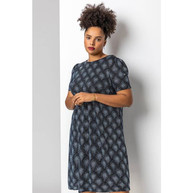 Roman Curve Womens Glitter Print Shift Dress - Silver - Size UK 30-32