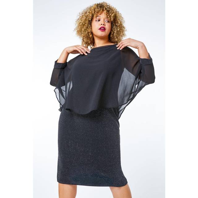 Roman Curve Silver Chiffon Shimmer Overlay Dress - Size 26-28